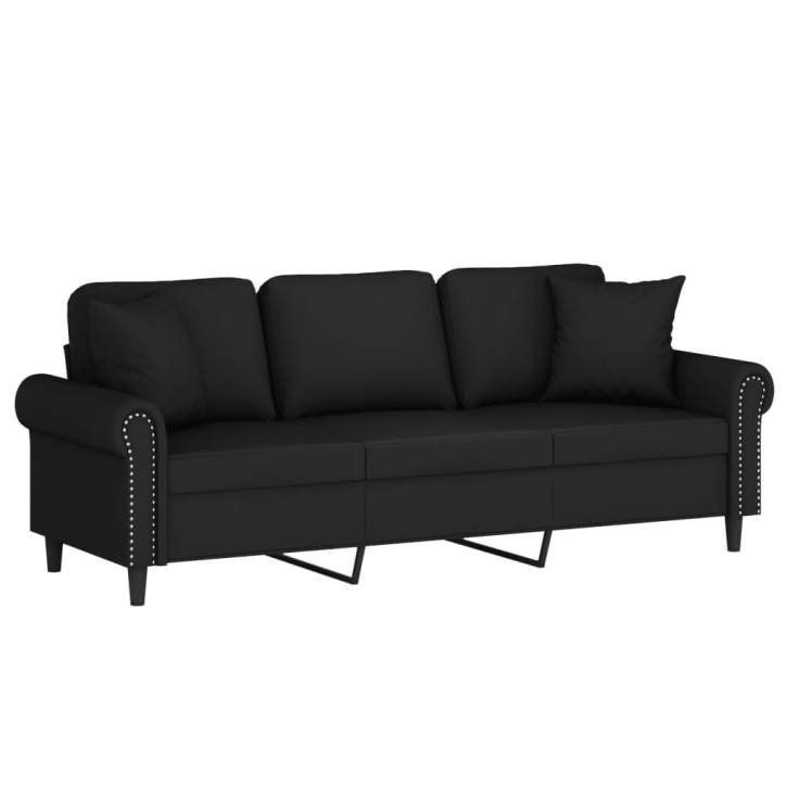 Trivietė sofa su pagalvėlėmis, juodos spalvos, 180cm, aksomas