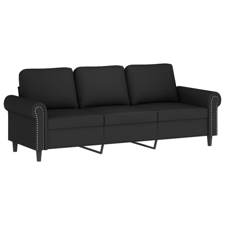 Trivietė sofa su pagalvėlėmis, juodos spalvos, 180cm, aksomas