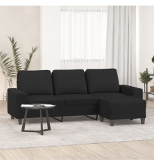 Trivietė sofa su pakoja, juodos spalvos, 180cm, audinys