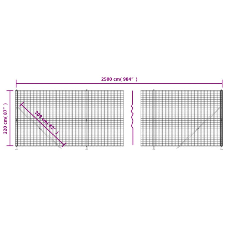 Vielinė tinklinė tvora su flanšais, žalios spalvos, 2,2x25m