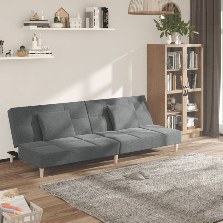 Dvivietė sofa-lova su dvejomis pagalvėmis, pilka, audinys