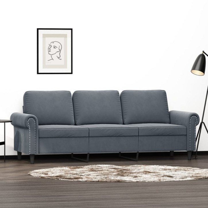 Trivietė sofa, tamsiai pilkos spalvos, 180cm, aksomas