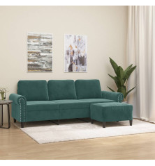 Trivietė sofa su pakoja, tamsiai žalios spalvos, 180cm, aksomas