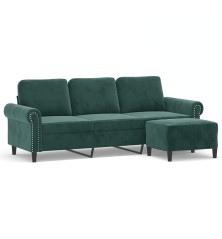 Trivietė sofa su pakoja, tamsiai žalios spalvos, 180cm, aksomas