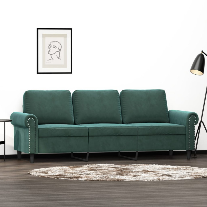 Trivietė sofa, tamsiai žalios spalvos, 180cm, aksomas