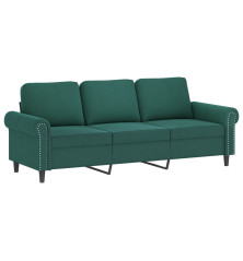 Trivietė sofa, tamsiai žalios spalvos, 180cm, aksomas