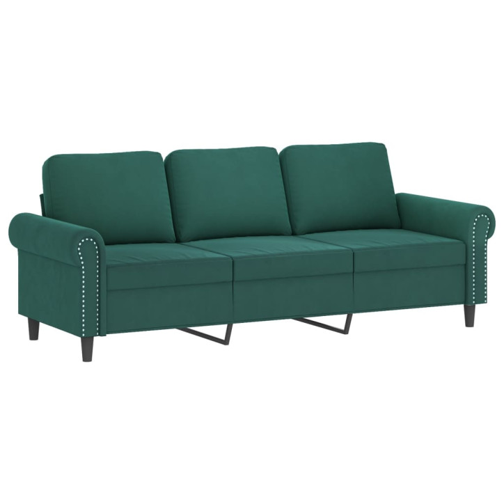 Trivietė sofa, tamsiai žalios spalvos, 180cm, aksomas