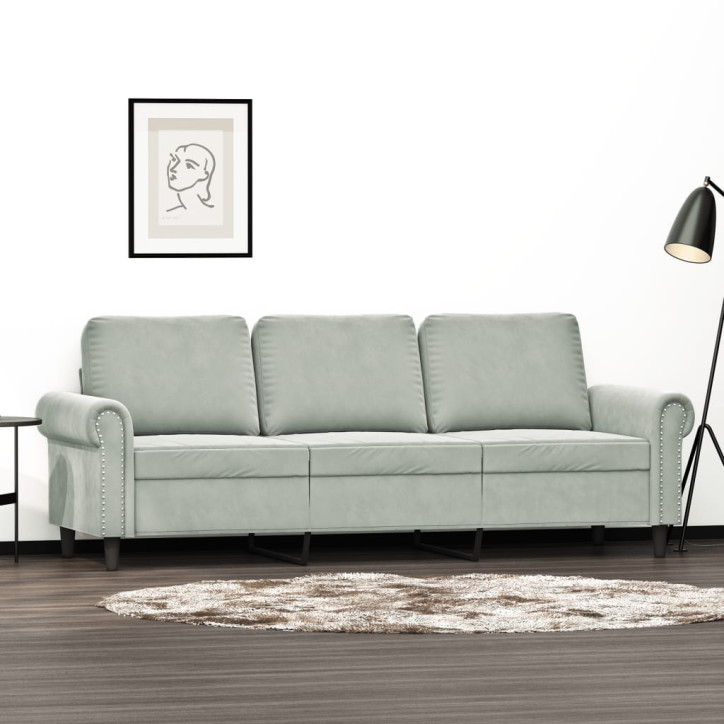 Trivietė sofa, šviesiai pilkos spalvos, 180cm, aksomas