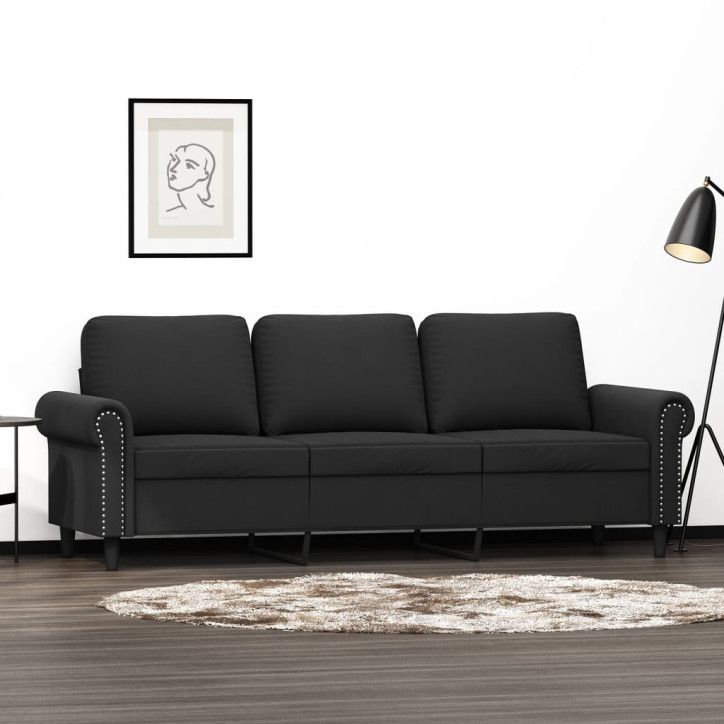 Trivietė sofa, juodos spalvos, 180cm, aksomas