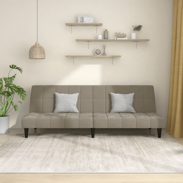 Dvivietė sofa-lova, šviesiai pilkos spalvos, aksomas