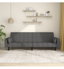 Dvivietė sofa-lova su dvejomis pagalvėmis, pilka, audinys