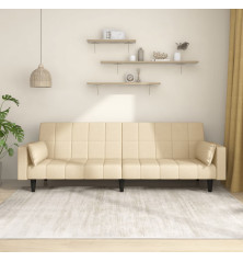 Dvivietė sofa-lova su dvejomis pagalvėmis, kreminė, audinys