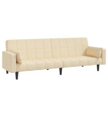 Dvivietė sofa-lova su dvejomis pagalvėmis, kreminė, audinys