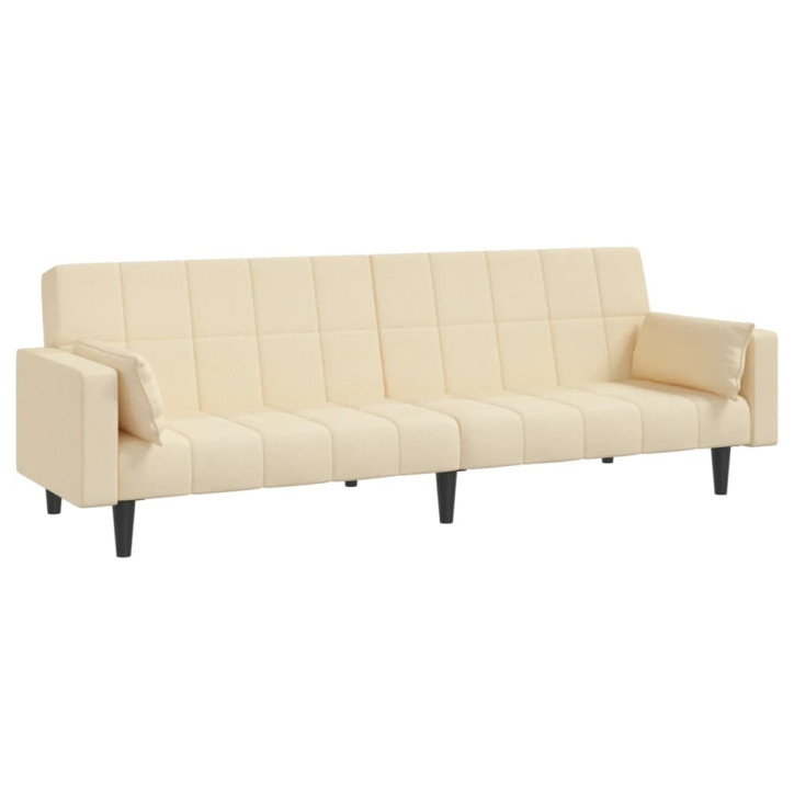 Dvivietė sofa-lova su dvejomis pagalvėmis, kreminė, audinys