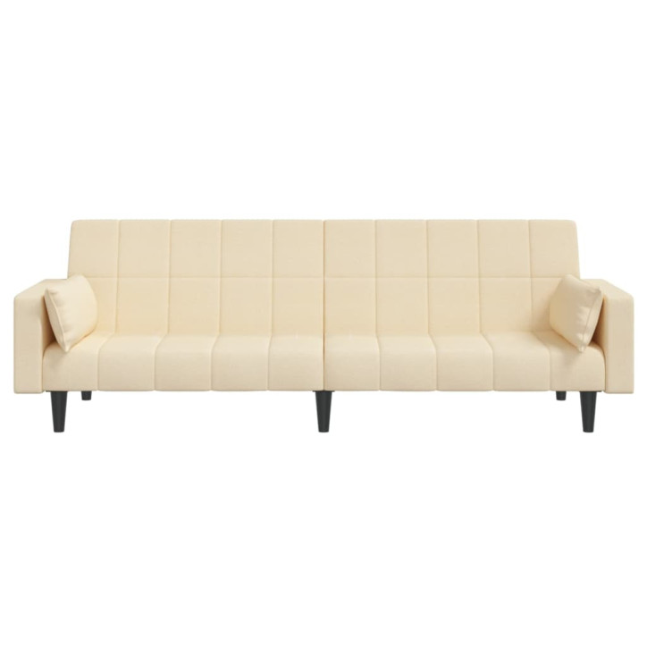 Dvivietė sofa-lova su dvejomis pagalvėmis, kreminė, audinys