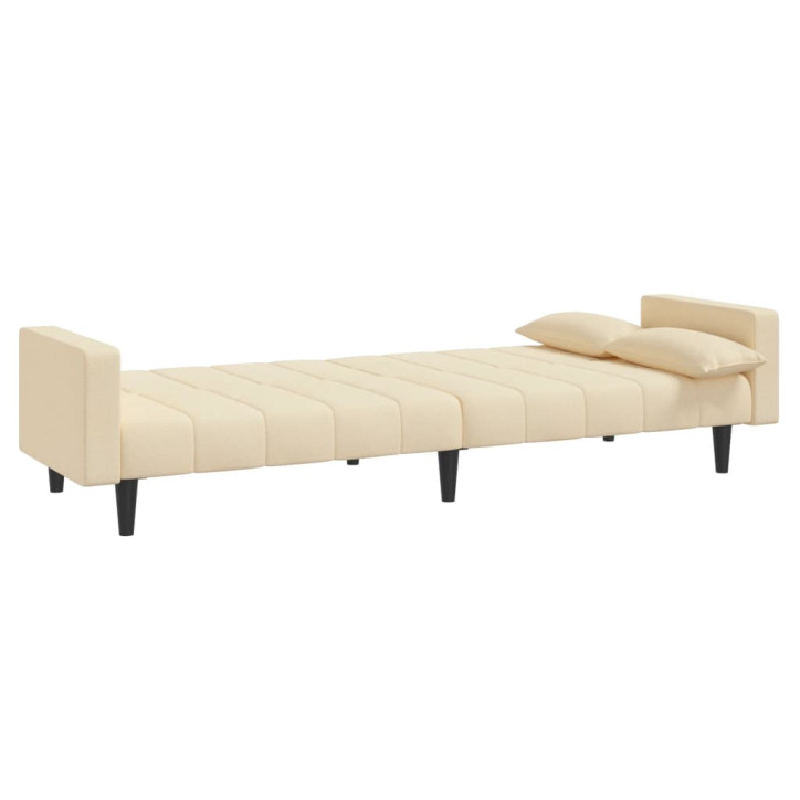 Dvivietė sofa-lova su dvejomis pagalvėmis, kreminė, audinys