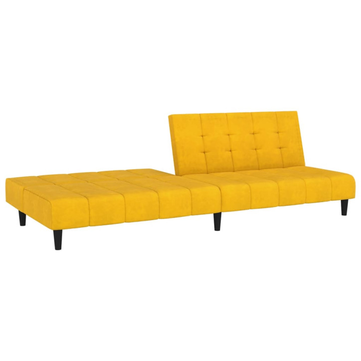 Dvivietė sofa-lova, geltonos spalvos, aksomas