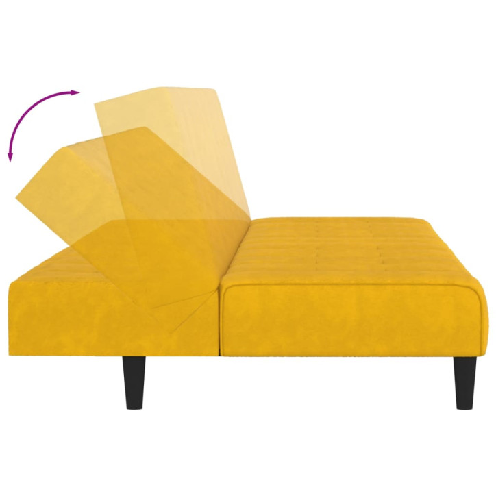 Dvivietė sofa-lova, geltonos spalvos, aksomas