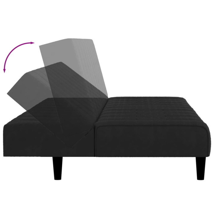 Dvivietė sofa-lova, juodos spalvos, aksomas