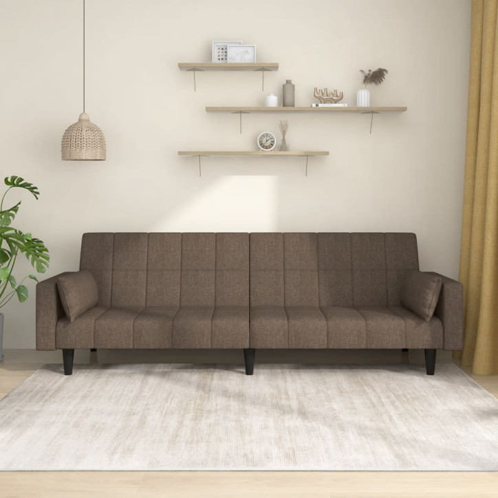 Dvivietė sofa-lova su dvejomis pagalvėmis, taupe, audinys