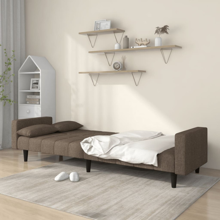 Dvivietė sofa-lova su dvejomis pagalvėmis, taupe, audinys