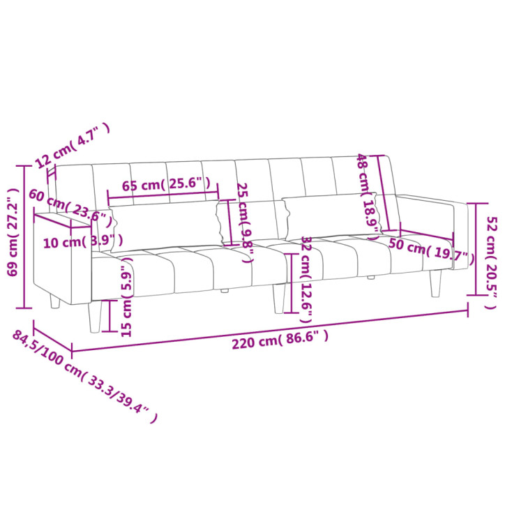 Dvivietė sofa-lova su dvejomis pagalvėmis, taupe, audinys