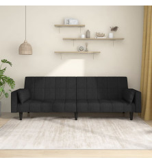 Dvivietė sofa-lova su dvejomis pagalvėmis, juoda, audinys