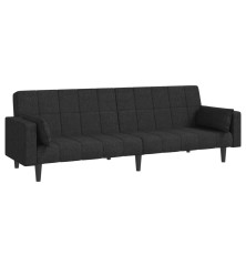 Dvivietė sofa-lova su dvejomis pagalvėmis, juoda, audinys