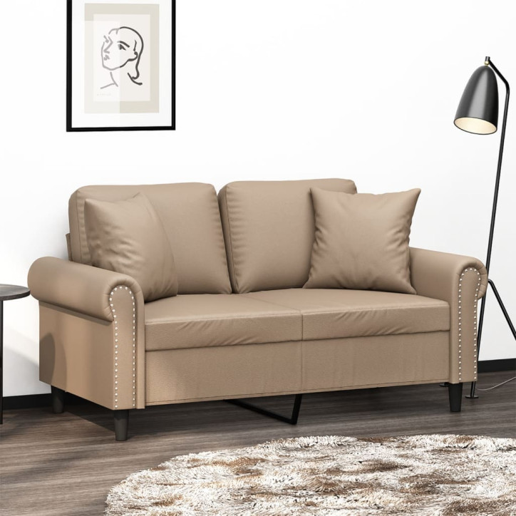 Dvivietė sofa su pagalvėlėmis, kapučino, 120cm, dirbtinė oda