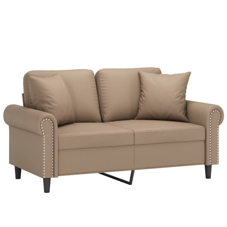 Dvivietė sofa su pagalvėlėmis, kapučino, 120cm, dirbtinė oda