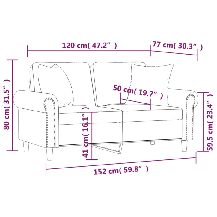 Dvivietė sofa su pagalvėlėmis, kapučino, 120cm, dirbtinė oda