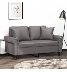 Dvivietė sofa su pagalvėlėmis, pilka, 120cm, dirbtinė oda