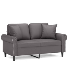 Dvivietė sofa su pagalvėlėmis, pilka, 120cm, dirbtinė oda