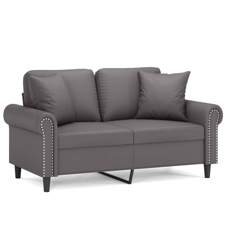 Dvivietė sofa su pagalvėlėmis, pilka, 120cm, dirbtinė oda