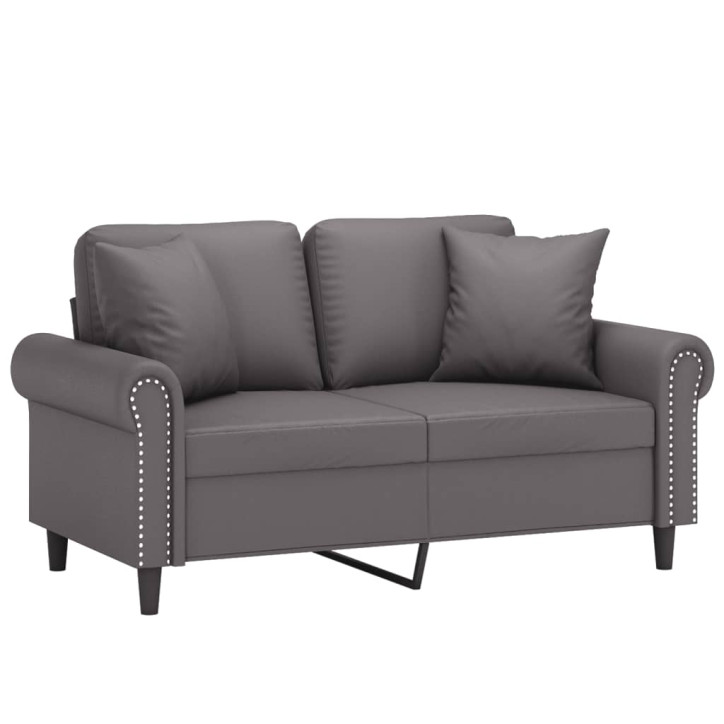 Dvivietė sofa su pagalvėlėmis, pilka, 120cm, dirbtinė oda