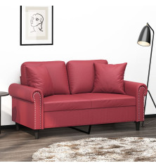 Dvivietė sofa su pagalvėlėmis, vyno, 120cm, dirbtinė oda