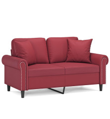 Dvivietė sofa su pagalvėlėmis, vyno, 120cm, dirbtinė oda