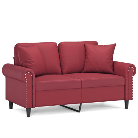 Dvivietė sofa su pagalvėlėmis, vyno, 120cm, dirbtinė oda