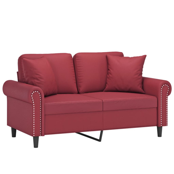 Dvivietė sofa su pagalvėlėmis, vyno, 120cm, dirbtinė oda