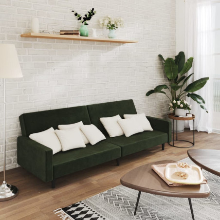 Dvivietė sofa-lova, tamsiai žalios spalvos, aksomas