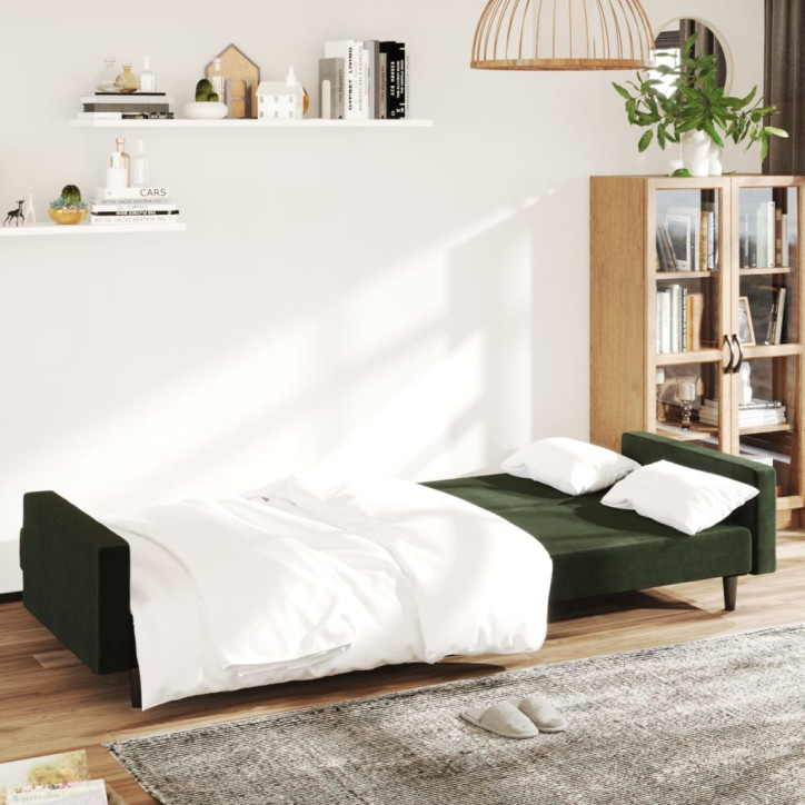 Dvivietė sofa-lova, tamsiai žalios spalvos, aksomas