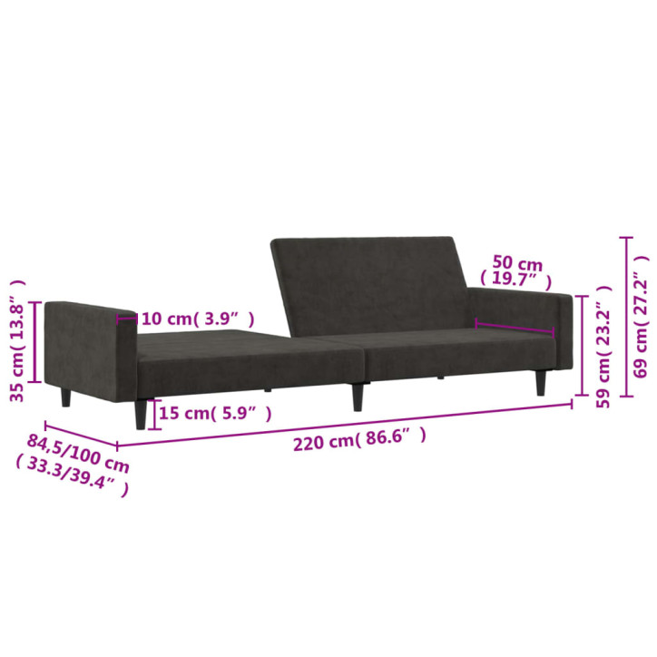 Dvivietė sofa-lova, tamsiai žalios spalvos, aksomas