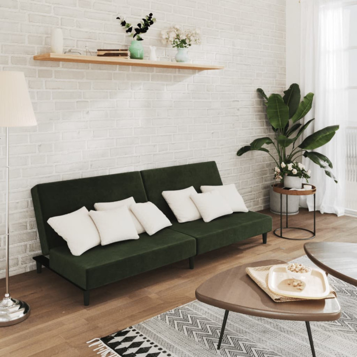 Dvivietė sofa-lova, tamsiai žalios spalvos, aksomas