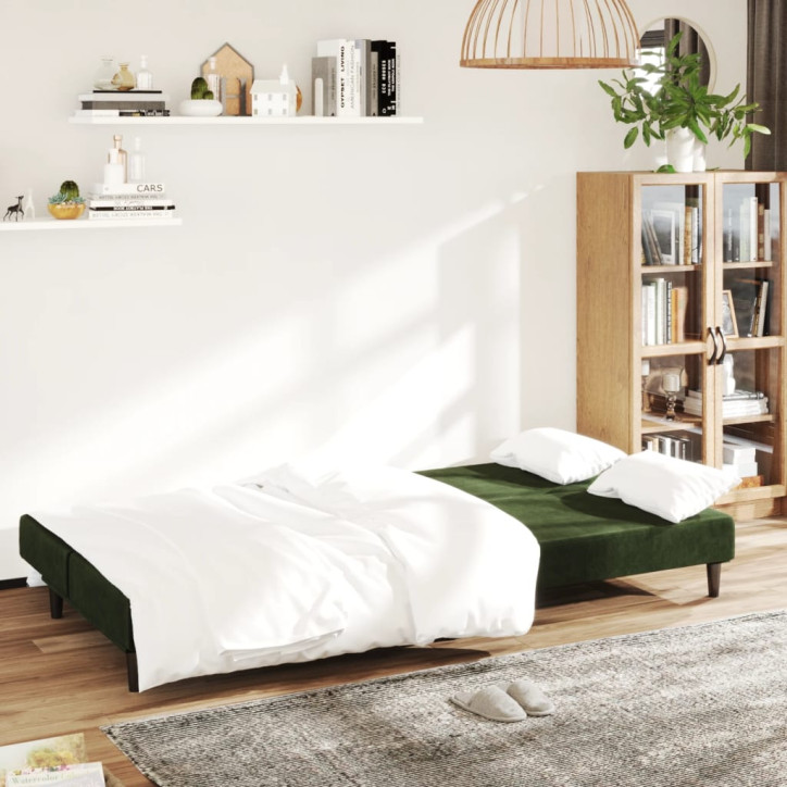 Dvivietė sofa-lova, tamsiai žalios spalvos, aksomas