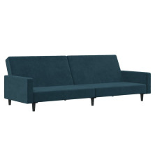 Dvivietė sofa-lova, mėlynos spalvos, aksomas