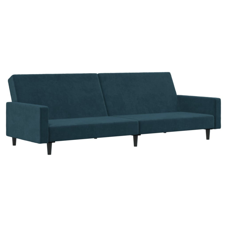 Dvivietė sofa-lova, mėlynos spalvos, aksomas