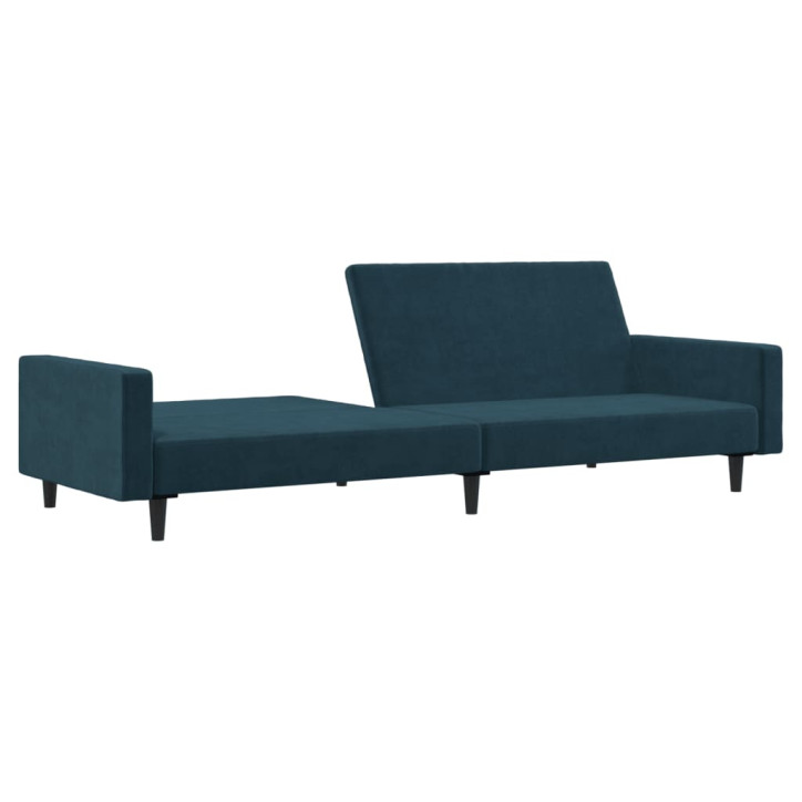 Dvivietė sofa-lova, mėlynos spalvos, aksomas