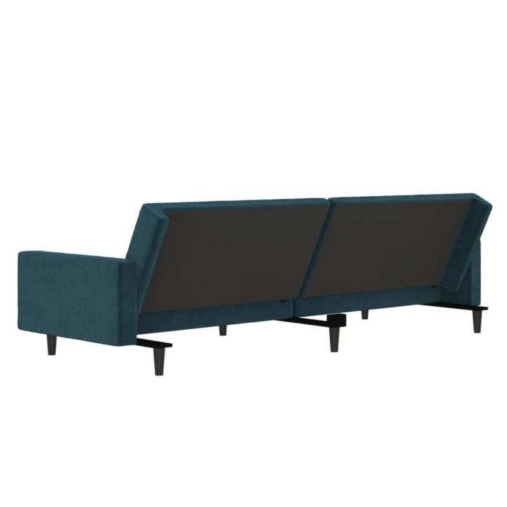 Dvivietė sofa-lova, mėlynos spalvos, aksomas