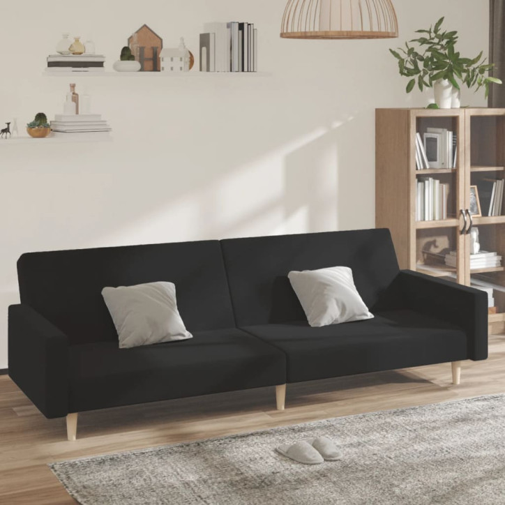 Dvivietė sofa-lova, juodos spalvos, audinys