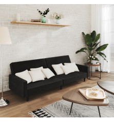 Dvivietė sofa-lova, juodos spalvos, aksomas